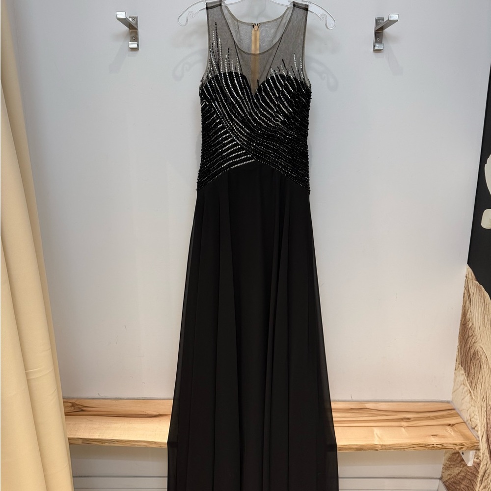 Tony Bowls Black and Silver Beaded Prom Dress